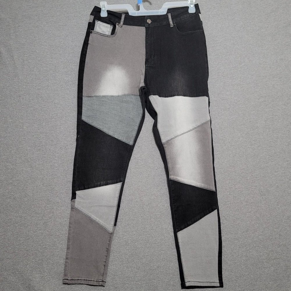 Vanberfia Women's Jeans Size XL‎ Mid Waist Stretchy Patchwork Denim Pants